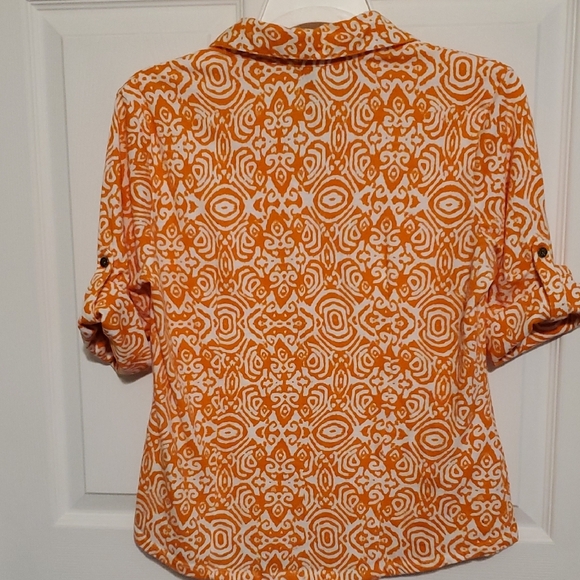 Vibrant Orange Patterned Button Down Shirt - Picture 3 of 6